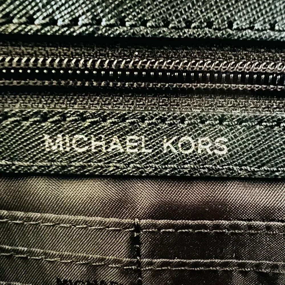 MICHAEL KORS Black Metallic Silver Fabric Crossbody Clutch Bag